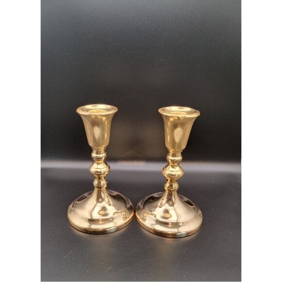 Vintage Brass Candleholder Pair Made in Japan 6" Tarnish Resistant Taper Candles - Picture 3 of 12